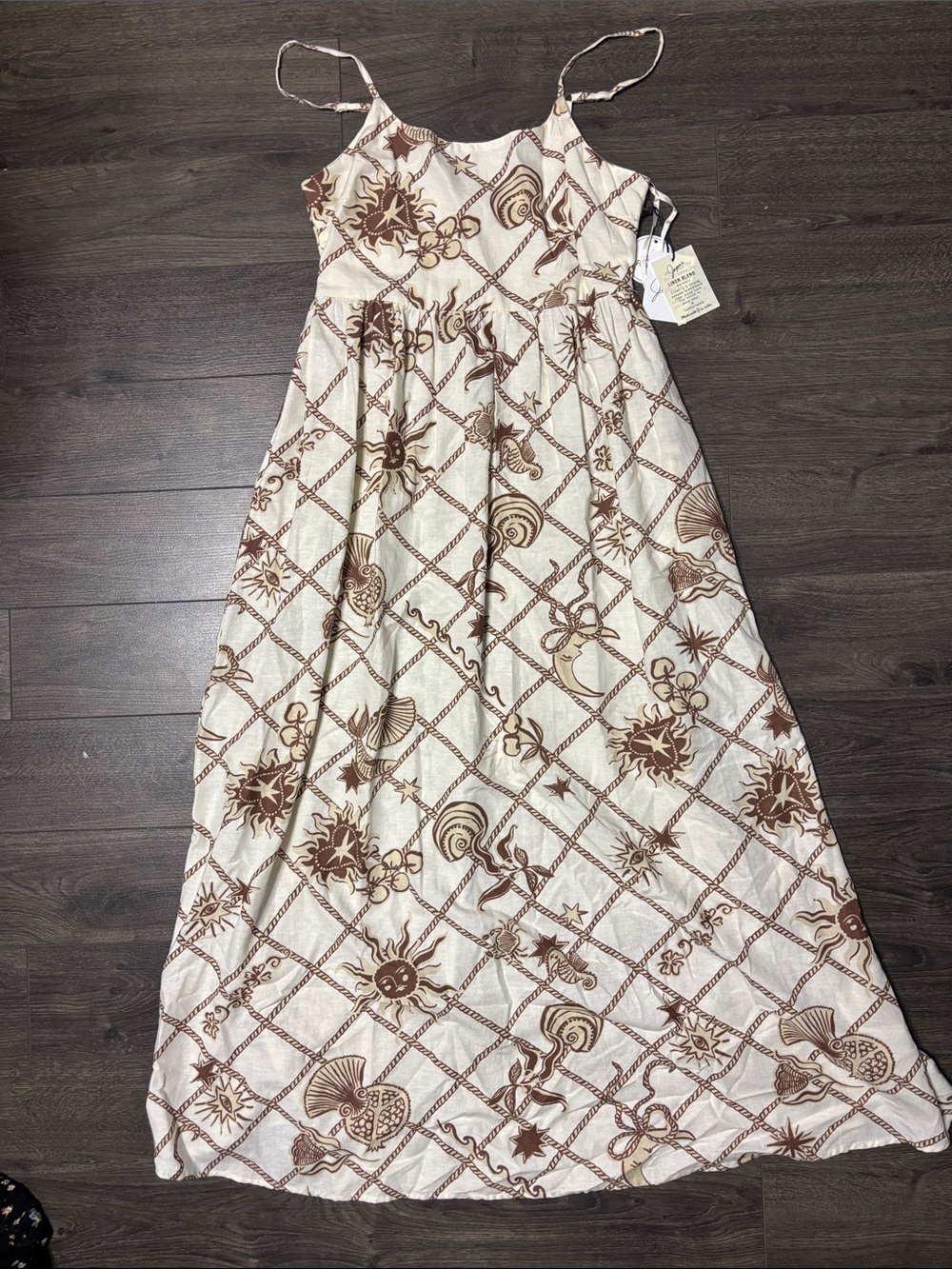 Japna Cream & Brown Printed Spaghetti Strap Maxi Dress